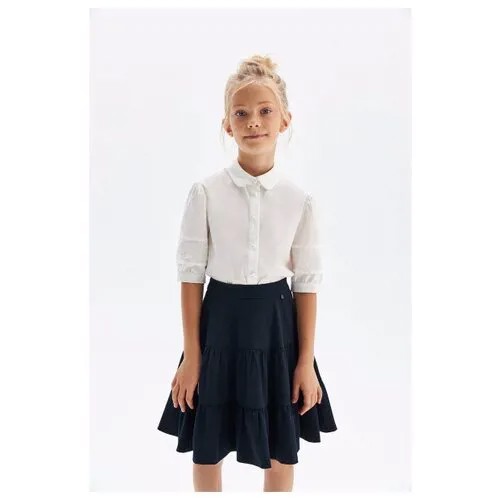 Хлопковая блузка с кружевом, Silver Spoon School, SSFSIG-129-23101-201, Размер 152, Цвет Молочный