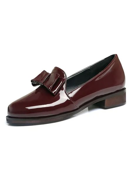 Milanoo Women's Burgundy Loafers Round Toe Bow Slip On Flat Shoes