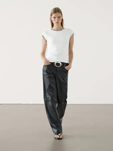 Контрастная футболка с коротким рукавом Massimo Dutti, бежевый
