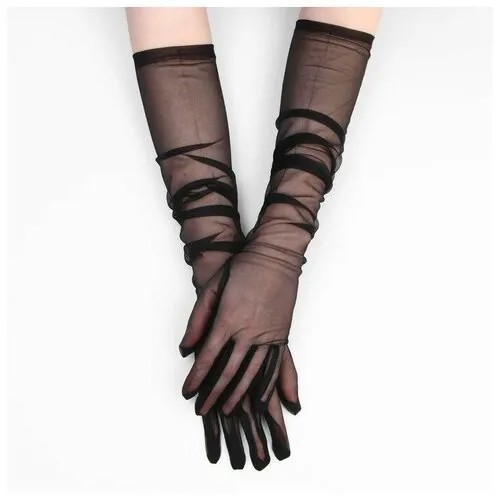 Карнавальные перчатки, цвет черный, прозрачные, длинные 9197373