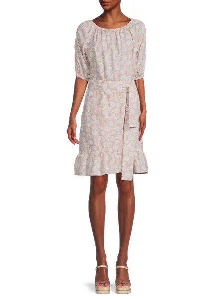 Платье из льняной смеси с оборками и запахом Saks Fifth Avenue, цвет Natural