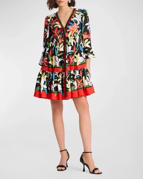 Летнее ярусное платье мини с блузкой и рукавами Lilies kate spade new york, цвет Multi