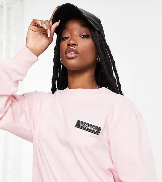 Лонгслив нежно-розового цвета с нашивкой Napapijri Patch – эксклюзивно на ASOS-Розовый