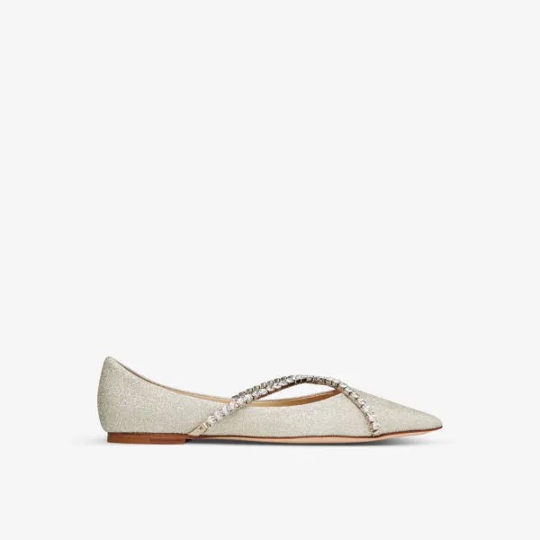 Туфли Genevi на плоской подошве с блестками и кристаллами Jimmy Choo, цвет platinum ice/crystal