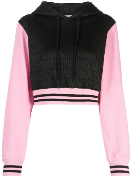 Moschino укороченное худи с жаккардовым логотипом, черный