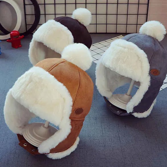 Мальчики и девочки Шляпы Милые дети Flip Earmuffs Зимние теплые плюшевые шапки