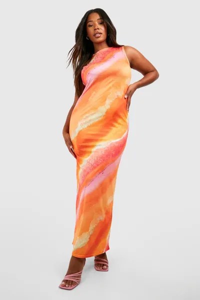 Трикотажное платье макси из джерси с абстрактным вырезом Boohoo, оранжевый