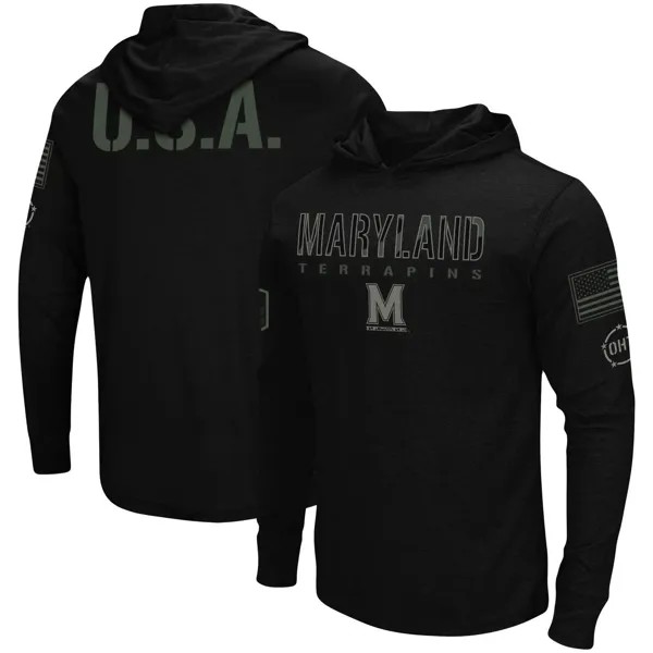 Мужская черная футболка с длинным рукавом с капюшоном Maryland Terrapins OHT Military Appreciation Colosseum