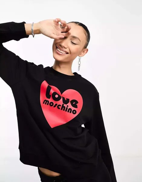 Черный свитшот с логотипом в форме сердца Love Moschino