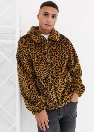 Спортивная куртка из искусственного меха с леопардовым рисунком Urbancode-Светло-коричневый