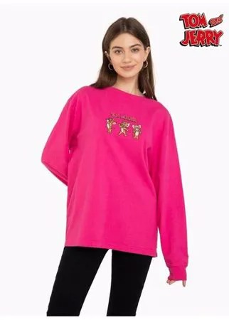 Малиновый лонгслив oversize с вышивкой Tom and Jerry Gloria Jeans