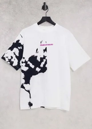 Oversized-футболка белого цвета с коровьим принтом и названием бренда House Of Holland-Многоцветный