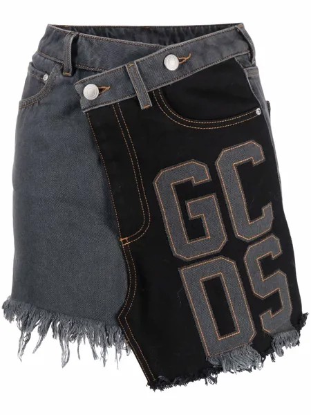 Gcds джинсовая юбка асимметричного кроя в технике пэчворк