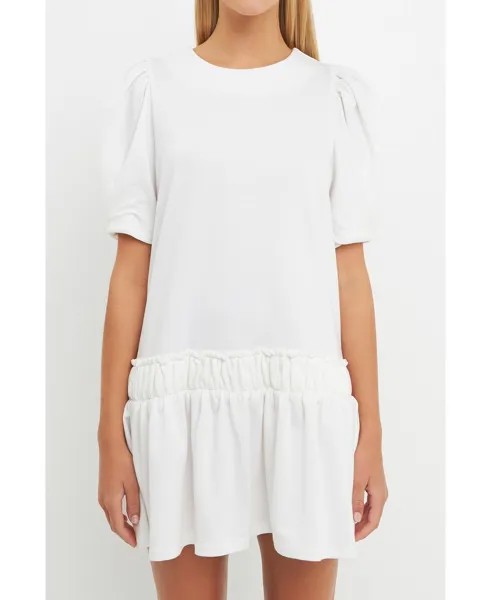 Женское мини-платье с пышными рукавами English Factory, белый