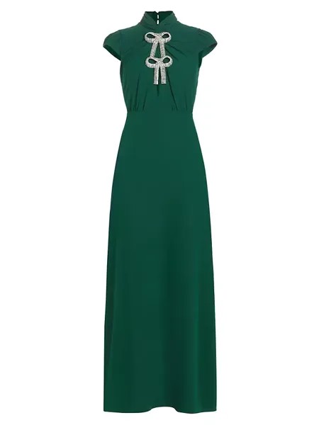 Платье макси из эластичного крепа с бантом Self-Portrait, цвет emerald green