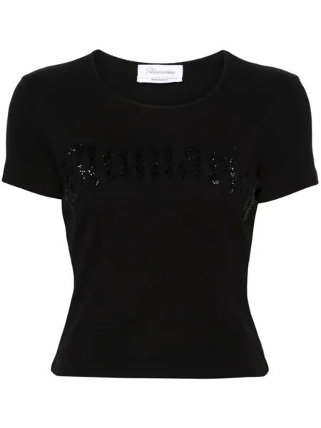 Blumarine футболка в рубчик со стразами, черный
