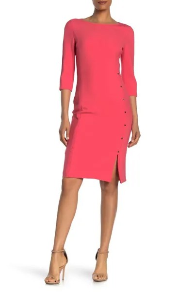HUGO BOSS Ярко-розовое вязаное платье-футляр из понте с серебряными заклепками DIKENA США 0 XS