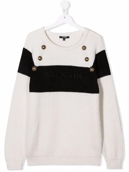 Balmain Kids джемпер в рубчик с логотипом