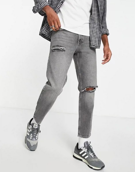 Черные классические джинсы с рваными коленями ASOS DESIGN-Черный
