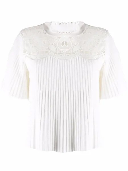 See by Chloé lace-detail pleated top