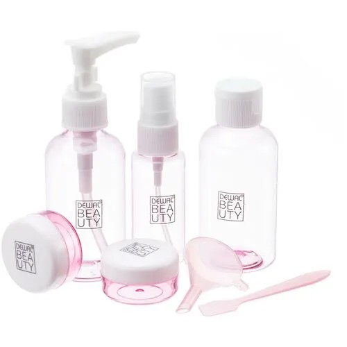 Дорожный набор Dewal Beauty DEWAL BEAUTY DBTS5SR, 7 предметов, 80 мл, розовый, белый