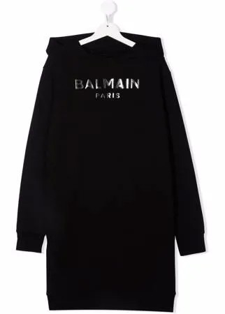 Balmain Kids платье-худи с логотипом