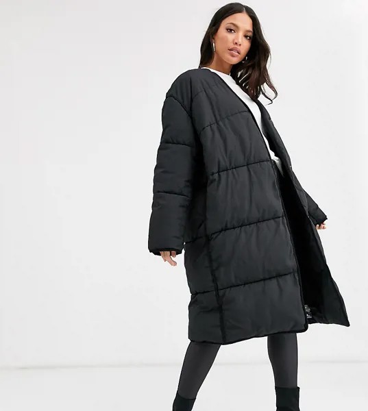 Черное дутое пальто без воротника ASOS DESIGN Tall-Черный