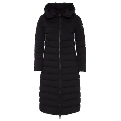 Куртка  DUNO, женская, демисезон/зима, средней длины, силуэт прилегающий, стеганая, карманы, капюшон, размер 48, черный