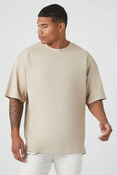 Хлопковая футболка с круглым вырезом и высоким низом Forever 21, серо-коричневый