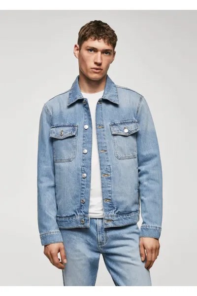 Джинсовая куртка-рубашка с карманами Mango, синий