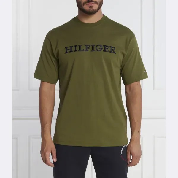 Футболка свободного кроя с монотипией и вышивкой Tommy Hilfiger, хаки