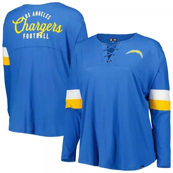Женская спортивная футболка New Era Powder Blue Los Angeles Chargers размера плюс с v-образным вырезом и длинными рукавами на шнуровке New Era