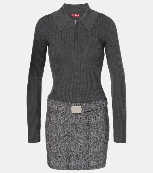 Мини-платье с поясом Platt Staud, цвет textured herringbone