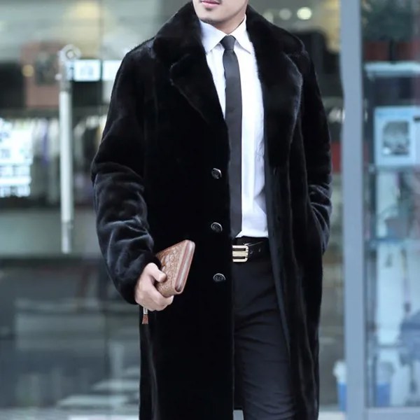 Подиумное пальто из меха норки, Мужская однобортная куртка с отложным воротником из искусственного меха, зимняя деловая Толстая теплая длинная шуба, мужская модель 4XL