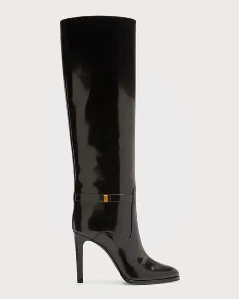 Лакированные сапоги до колена Linda с пряжкой Saint Laurent