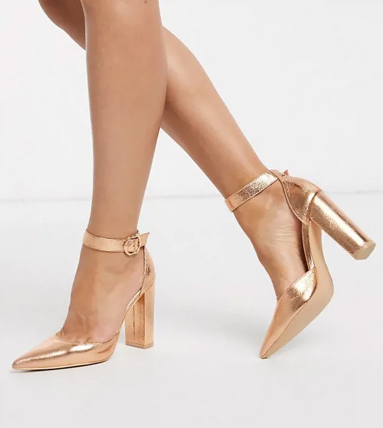 Розово-золотистые туфли на блочном каблуке Glamorous Wide Fit-Золотой