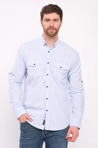 Полосатая льняная рубашка с пуговицами Lee Cooper, синий