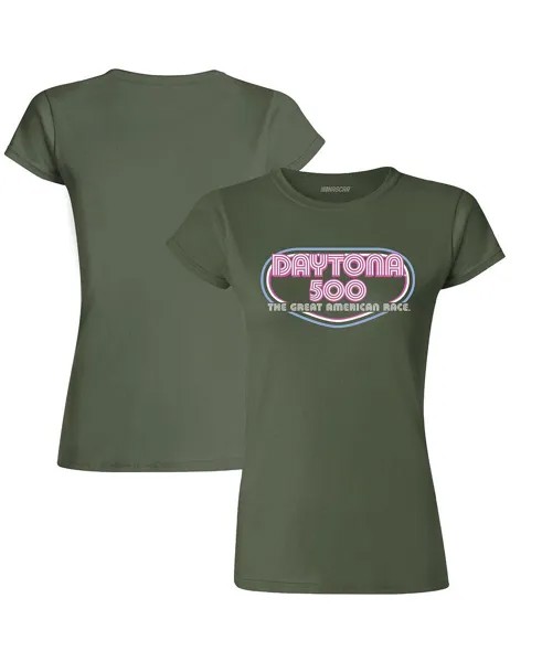 Женская оливковая футболка Daytona 500 2023 в винтажном стиле Checkered Flag Sports