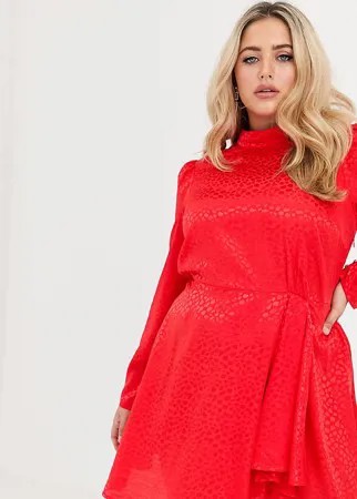Красное жаккардовое платье мини с высоким воротником ASOS DESIGN Curve-Красный