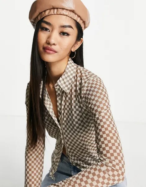 Сетчатая рубашка в клетку Stradivarius STR-Разноцветный