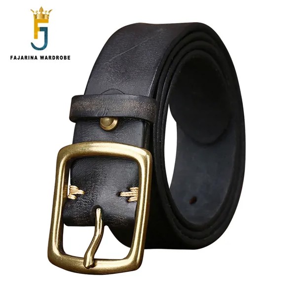 Ремень FAJARINA N17FJ1144 мужской из воловьей кожи, латунный пояс с пряжкой с язычком, аксессуар для джинсов, в ретро стиле