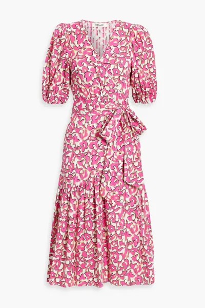 Платье миди миди с хлопково-жаккардовым принтом Elektra и запахом Diane Von Furstenberg, розовый
