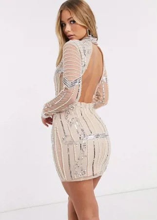 Облегающее платье цвета слоновой кости с отделкой Frock and Frill-Розовый цвет