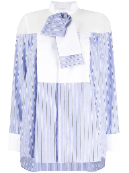 Sacai striped panelled cotton shirt, синий
