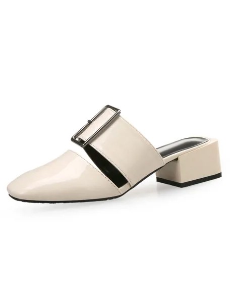 Milanoo Women's White Mules Square Toe Buckle Detail Backless Mule Loafers