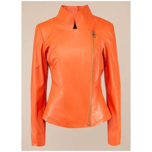 Кожаная куртка 150, каляев, размер 42, оранжевый