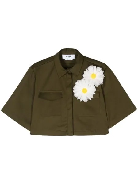 MSGM укороченная рубашка с цветочной аппликацией, зеленый