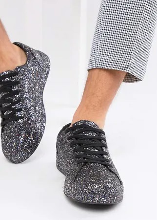 Черные кроссовки с блестками для широкой стопы ASOS DESIGN-Черный