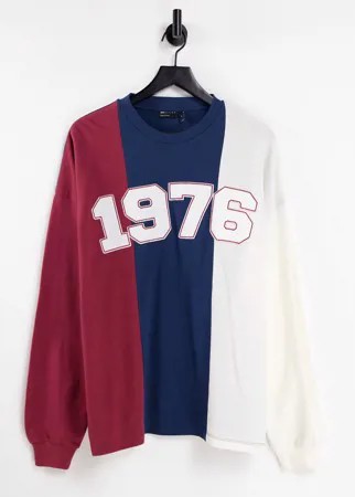 Лонгслив из пике в стиле колор блок и oversized с текстовой аппликацией ASOS DESIGN-Разноцветный