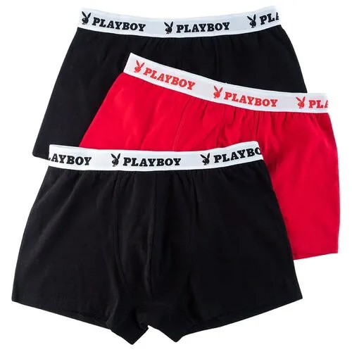 Трусы боксеры Playboy, средняя посадка, размер XXL, черный, красный, 3 шт.